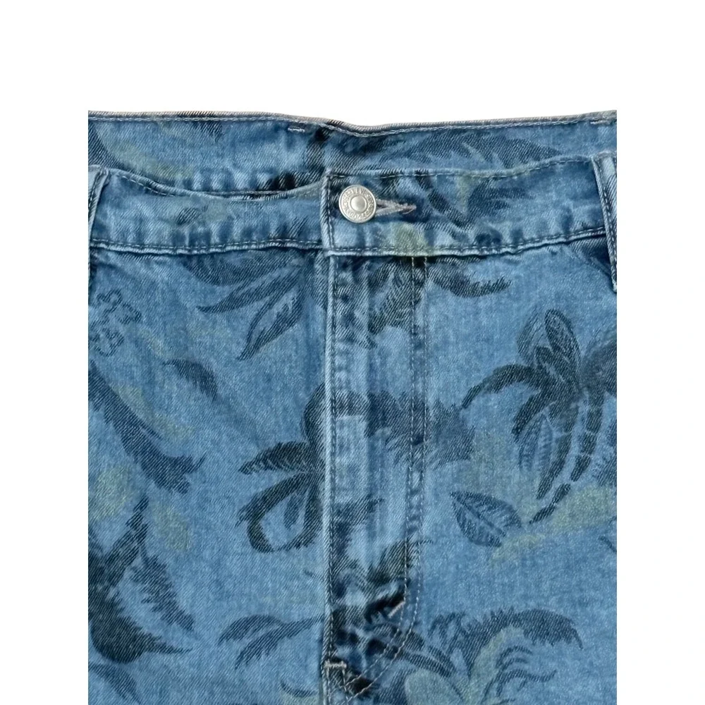 Levis 502 Regular Taper Denim Shorts Mens 40‎ Blue Tropical Palm Tree Print Jean
